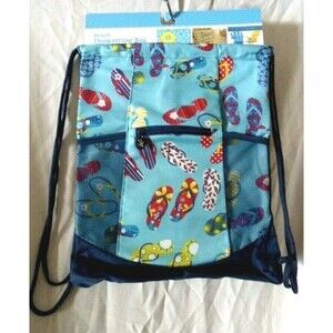 Beach Tote Backpack NEW Vacation Summer Beach Blue Flip Flop Print